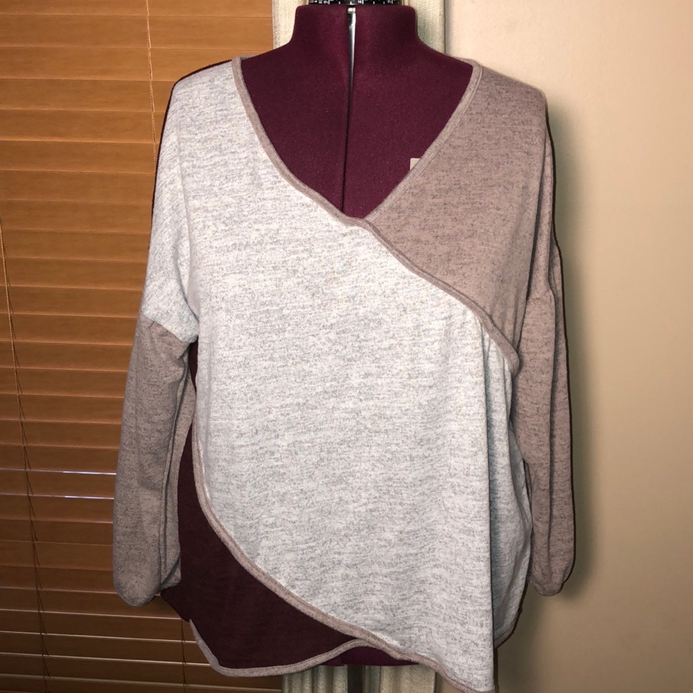 Ava James Color Block Gray Burgundy Sweater NWT 3X
